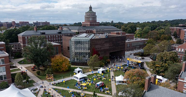 aerial view of river campus and Rush Rhees in the background